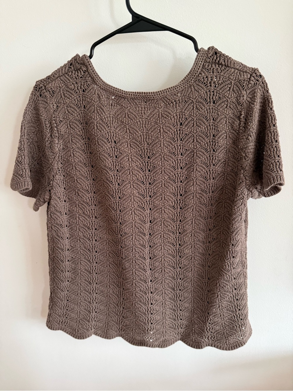 Women's Short-Sleeve Crochet Button Cardigan Sweater - Taupe - Picture 2 of 2